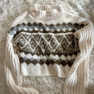 Free People Alpine Crop Mock Neck Sweater in Snowy Forest Fair Isle